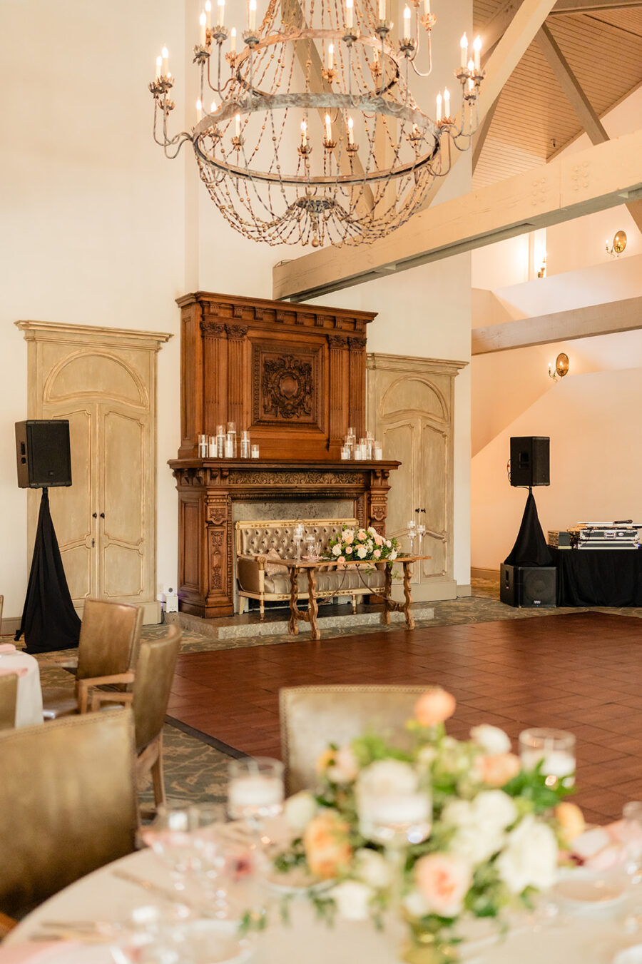 Sweetheart table at indoor reception space