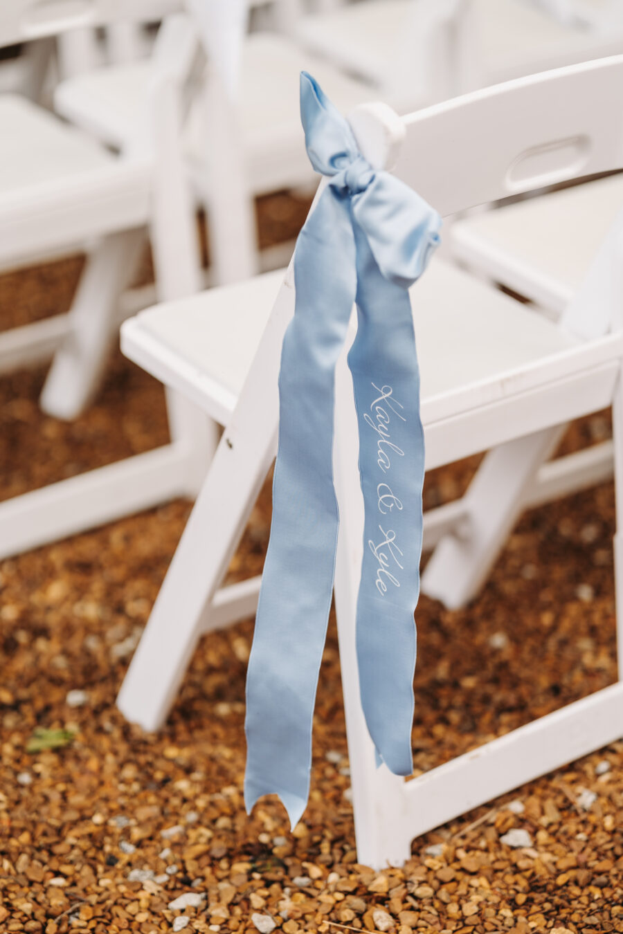 a ribbon on a chair at the ceremony at Cedarmont Farms