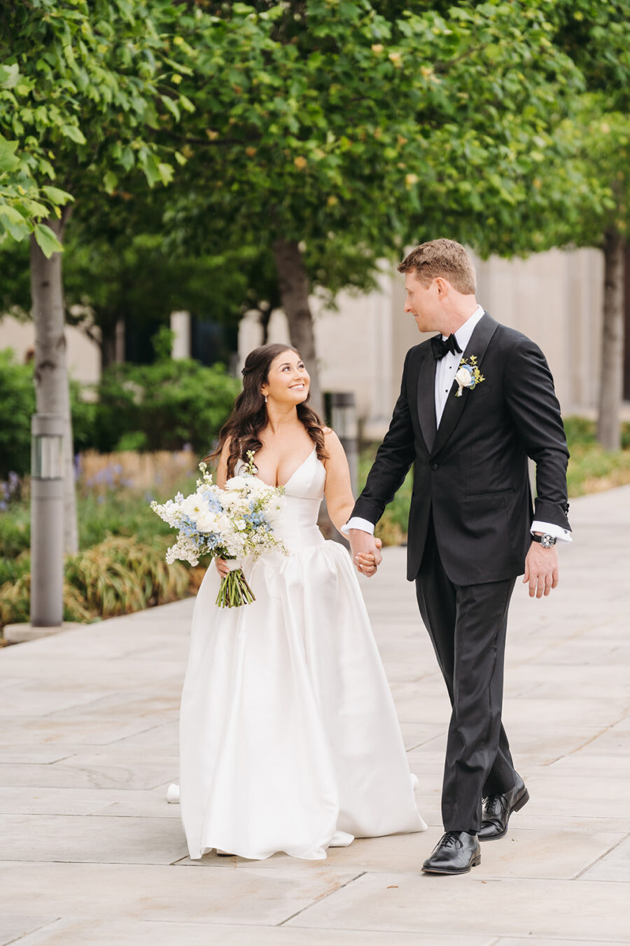 Bride and groom walking at their wedding in Nashville TN