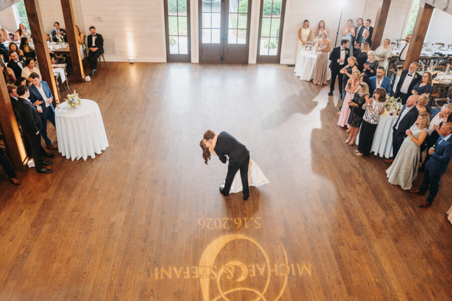 A bride and Groom dipping on their dance floor at their wedding in Spring Hill, TN

